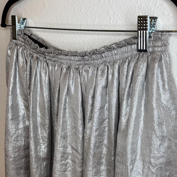 Corey Lynn Calter Shiny Stretch Metallic Silver Pewter A-Line Skirt w pockets- S - Picture 4 of 10